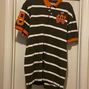 Akoo Olive and Orange Striped Polo Shirt